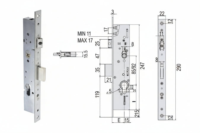 Serratura Triplice Infilare Montanti Con Quadro E Scr. Multitop 49225 Mm.25 (4922525000Rc) Cisa