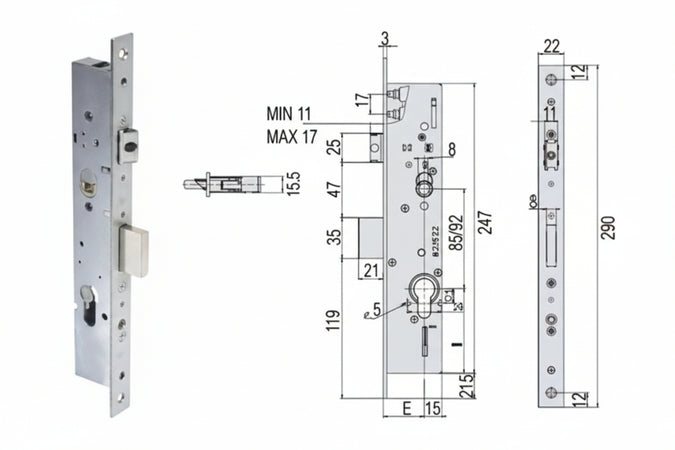 Serratura Triplice Infilare Montanti Con Quadro E Scr. Multitop 49225 Mm.30 (49225300) Cisa
