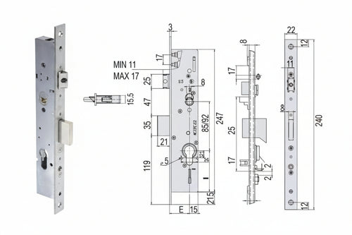 Serratura Triplice Infilare Montanti Con Quadro E Scr. Multitop 49225 Mm.35 (49225350) Cisa