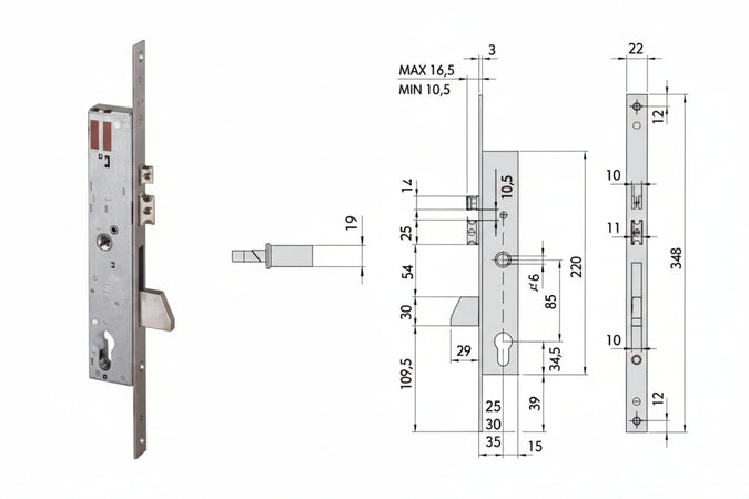 Elettroserratura Da Infilare Per Montanti Con Quadro E Scrocco 16215 Mm.25 (16215250) Cisa