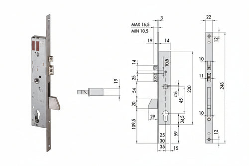 Elettroserratura Da Infilare Per Montanti Con Quadro E Scrocco 16215 Mm.35 (16215350) Cisa