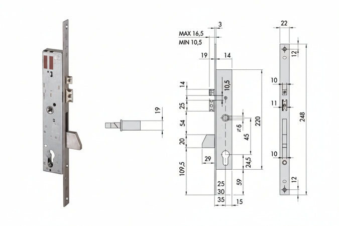 Elettroserratura Da Infilare Per Montanti Con Quadro E Scrocco 16215 Mm.35 (16215350) Cisa