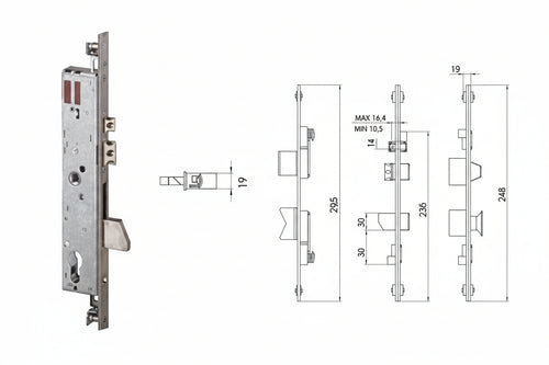 Elettroserratura Triplice Infilare Per Montanti Quadro E Scrocco 16225 Mm.25 (16225250) Cisa
