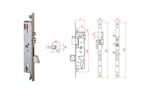 Elettroserratura Triplice Infilare Per Montanti Quadro E Scrocco 16225 Mm.30 (16225300) Cisa