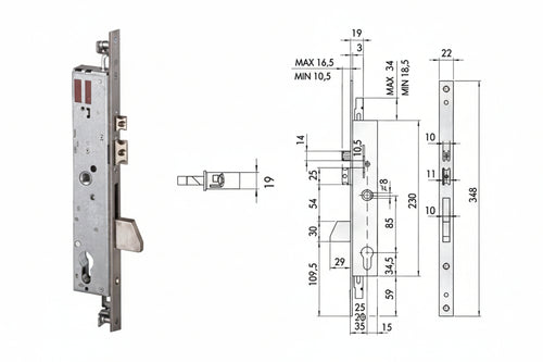 Elettroserratura Triplice Infilare Per Montanti Quadro E Scrocco 16225 Mm.35 (16225350) Cisa