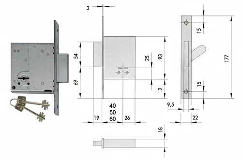 Serratura Da Infilare Doppia Mappa 57223 Mm.40 (57223400) Cisa