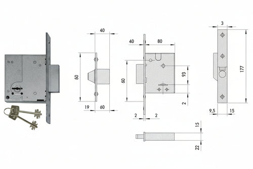 Serratura Da Infilare Doppia Mappa 57223 Mm.60 Piastra Mm.22X175H. (57223600) Cisa