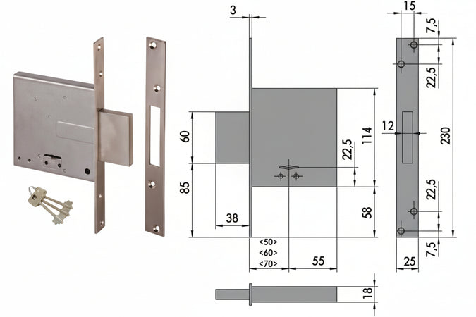 Serratura Da Infilare Doppia Mappa 57010 Mm.60 (57010600) Cisa