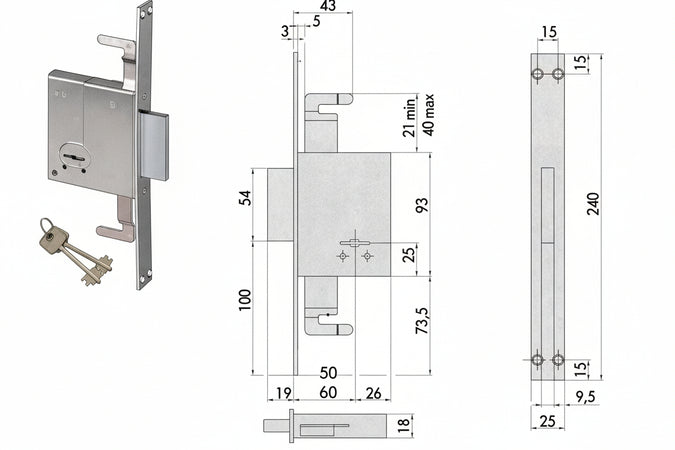 Serratura Triplice Da Infilare Doppia Mappa 57226 Mm.60 (57226600) Cisa