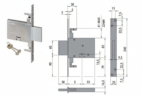 Serratura Triplice Da Infilare Doppia Mappa 57016 Mm.60 Con 2 Chiavi (57016600) Cisa