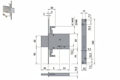 Serratura Triplice Da Infilare Doppia Mappa 57016- - Ka Mm.60 C/1 Ch. Cif. Unica Sr. 12 Pz (57016620) - 1 Pezzi Cisa