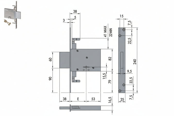 Serratura Triplice Da Infilare Doppia Mappa 57016- - Ka Mm.60 C/1 Ch. Cif. Unica Sr. 12 Pz (57016620) - 1 Pezzi Cisa