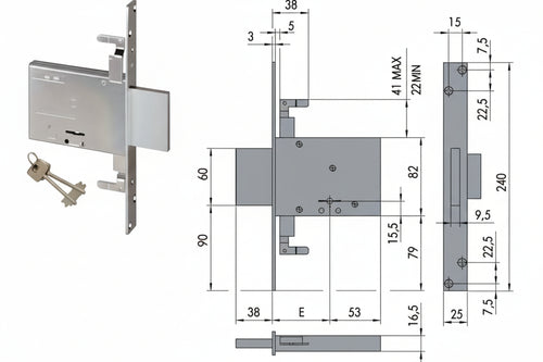 Serratura Triplice Da Infilare Doppia Mappa 57016 Mm.70 Con 2 Chiavi (57016700) Cisa