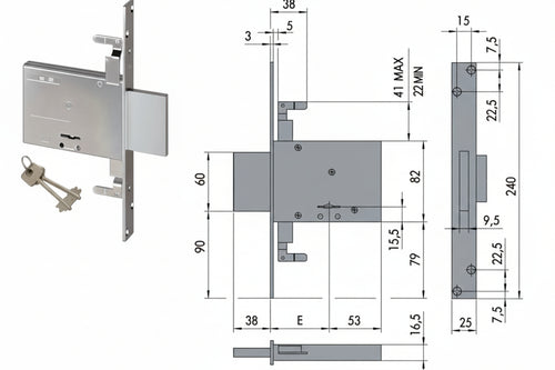 Serratura Triplice Da Infilare Doppia Mappa 57016 Ka Mm.70 C/1 Ch. Cif. Unica Sr. 12 Pz (57016720) Cisa