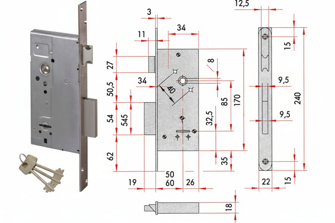 Serratura Da Infilare Doppia Mappa Con Scrocco 57211 Mm.50 (57211500) Cisa