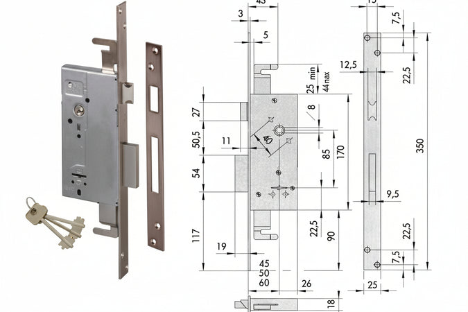 Serratura Triplice Da Infilare Doppia Mappa Con Scrocco 57215 Mm.50 (57215500) Cisa