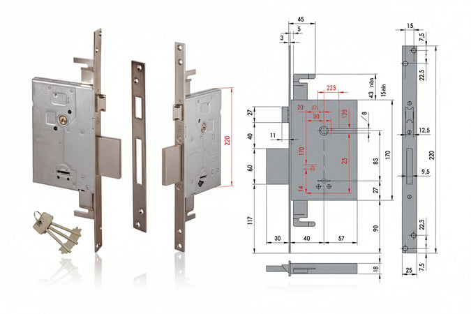Serratura Triplice Da Infilare Doppia Mappa Con Scrocco 57255 Mm.60 (57255600) Cisa