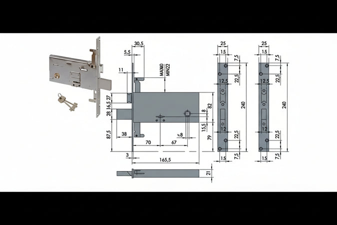 Serratura Triplice Da Infilare Per Fasce Doppia Mappa Mm.82 H 57318 Mm.70 (57318730) Cisa