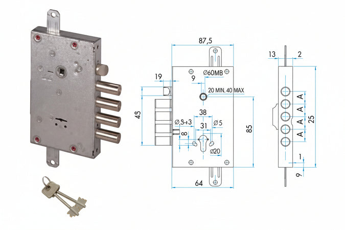 Serratura Triplice Applicare Con Scrocco Doppia Mappa Blindate 57515 Mm.64 Dx/Sx (57515480) Cisa