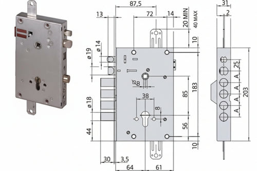 Elettroserratura Triplice Applic. Cil. Europeo Porte Blindate 15515 Mm.64 (15515480) Cisa