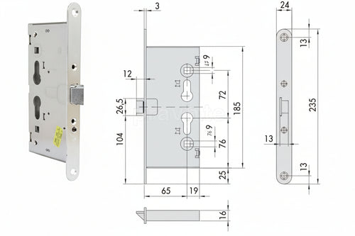 Serratura Da Infilare Antipanico Per Porte Tagliafuoco 56916 Mm.65 (43110650) Cisa