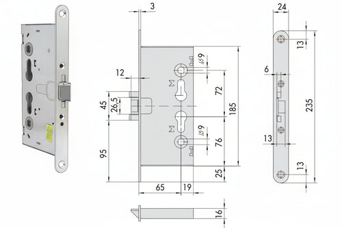 Serratura Da Infilare Antipanico Per Porte Tagliafuoco 43120 Mm.65 (43120650) Cisa