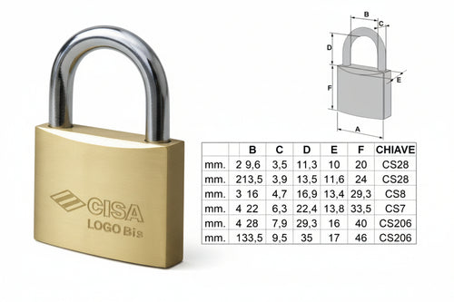 Lucchetto Logo Ottone Arco Normale 21010- - Mm.25 (Art.21010250) - 12 Pezzi Cisa