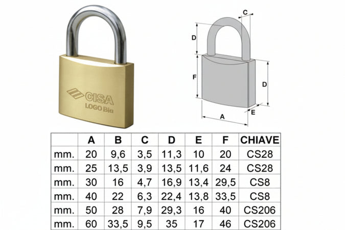 Lucchetto Logo Ottone Arco Normale 21010- - Mm.30 (Art.21010300) - 12 Pezzi Cisa