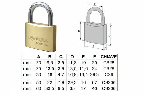 Lucchetto Logo Ottone Arco Normale 21010- - Mm.30 Ka (Art.21010300Ka) - 12 Pezzi Cisa