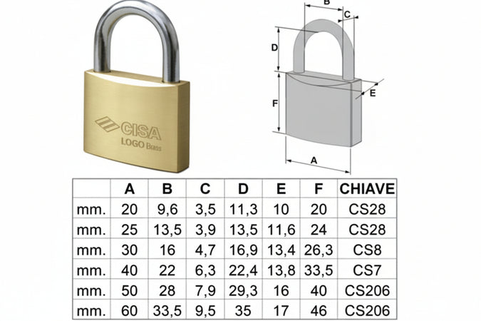 Lucchetto Logo Ottone Arco Normale 21010- - Mm.40 (Art.21010400) - 12 Pezzi Cisa