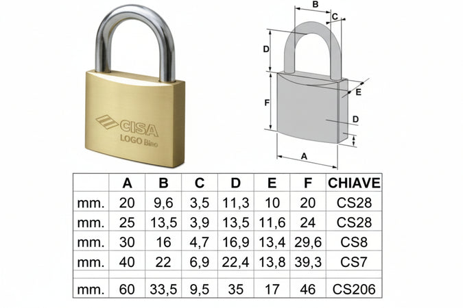Lucchetto Logo Ottone Arco Normale 21010- - Mm.50 (Art.21010500) - 6 Pezzi Cisa