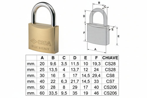 Lucchetto Ottone Arco Normale 22010 Mm.20 (Art.22010200) Cisa
