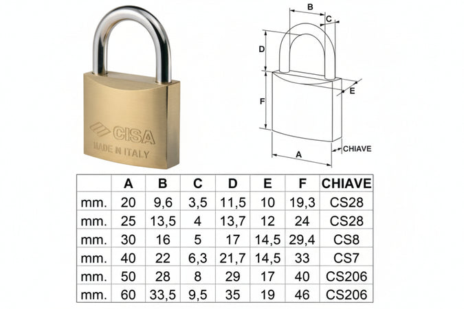 Lucchetto Ottone Arco Normale 22010 Mm.30 (Art.22010300) Cisa