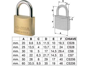 Lucchetto Ottone Arco Normale 22010 Mm.40 (Art.22010400) Cisa