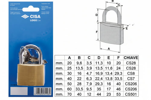 Lucchetto Logo Ottone Arco Normale In Blister 21090- - Mm.25 (Art.2109020) - 6 Blister Cisa