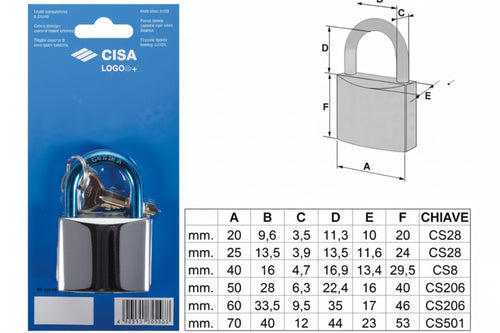 Lucchetto Logo Ottone Arco Normale In Blister 21090- - Mm.30 (Art.21090300) - 6 Blister Cisa