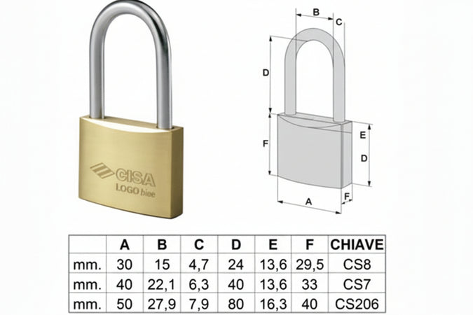 Lucchetto Logo Ottone Arco Lungo 21011- - Mm.30 (Art.21011300) - 12 Pezzi Cisa