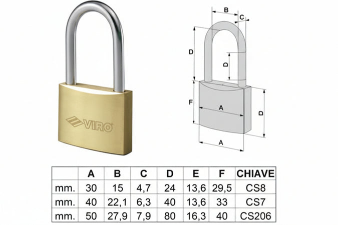 Lucchetto Logo Ottone Arco Lungo 21011- - Mm.40 (Art.21011400) - 12 Pezzi Cisa