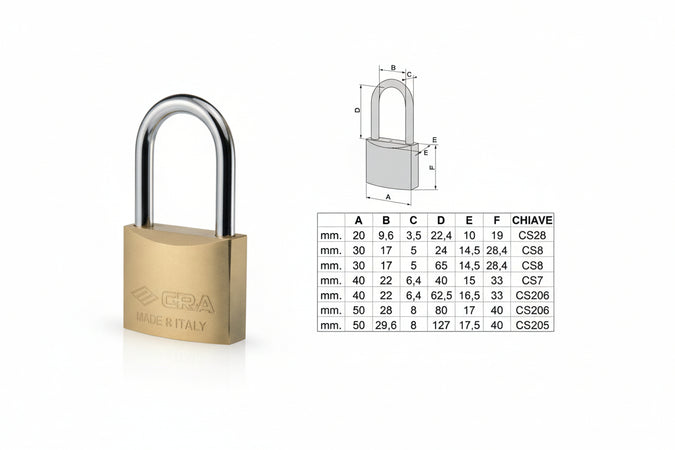 Lucchetto In Ottone Arco Lungo Lunghissimo 22011 Mm.40 (Art.22011400) Cisa