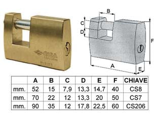 Lucchetto Logo Rettangolare In Ottone 21610 Mm.50 (Art.21610500) Cisa