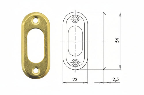 Bocchetta In Ottone Per Cilindri Ovali 06027 00- - Mm.23X54, Spessore Mm.2,5 (06027000) - 10 Pezzi Cisa