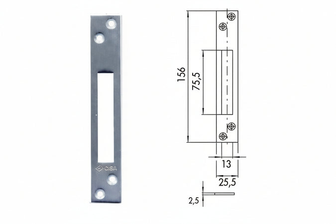 Contropiastra Per Serrature Infilare Profilati In Ferro 06232 00- - Mm.156X25,5 Spessore Mm.2,5 (06232 00) - 5 Pezzi Cisa