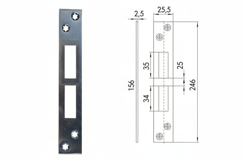 Contropiastra Per Serrature Infilare Profilati In Ferro 06232 01- - Mm.156X25,5 Spessore Mm.2,5 (06232 01) - 5 Pezzi Cisa