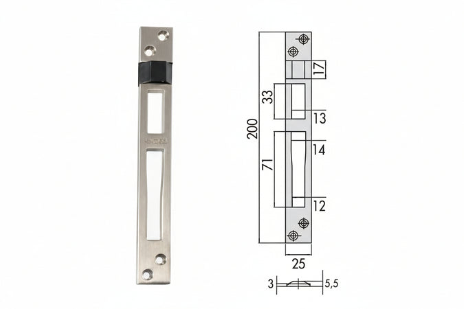 Contropiastre Per Serrature Infilare Profilati In Alluminio 06462 01 Mm.25X200, Spessore Mm.5,5 (0646201) Cisa