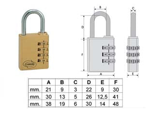 Lucchetto Ad Arco A Combinazione Pl020- - Mm.21 A 3 Combinatori (Pl0202100) - 2 Blister Corbin