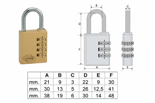 Lucchetto Ad Arco A Combinazione Pl020- - Mm.21 A 3 Combinatori (Pl0202100) - 2 Blister Corbin