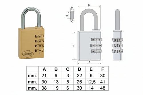 Lucchetto Ad Arco A Combinazione Pl020- - Mm.30 A 3 Combinatori (Pl0203100) - 2 Blister Corbin