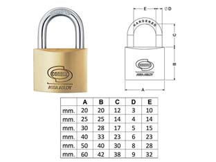 Lucchetto Ottone Arco Normale Prium Cifratura Unica Ka Pl110- - Mm.50 (Pl1105000011000) - 6 Pezzi Corbin