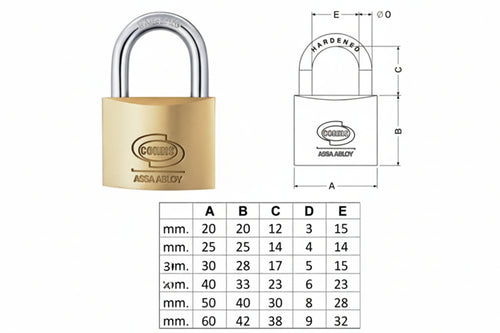 Lucchetto Ottone Arco Normale Prium Cifratura Unica Ka Pl110- - Mm.50 (Pl1105000011000) - 6 Pezzi Corbin