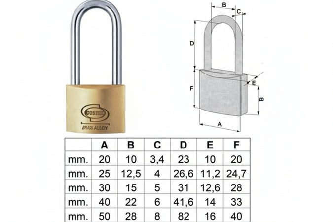 Lucchetto Ottone Arco Lungo Prium Cifratura Unica Ka Pl112- - Mm.30 (Pl1123000011000) - 6 Pezzi Corbin